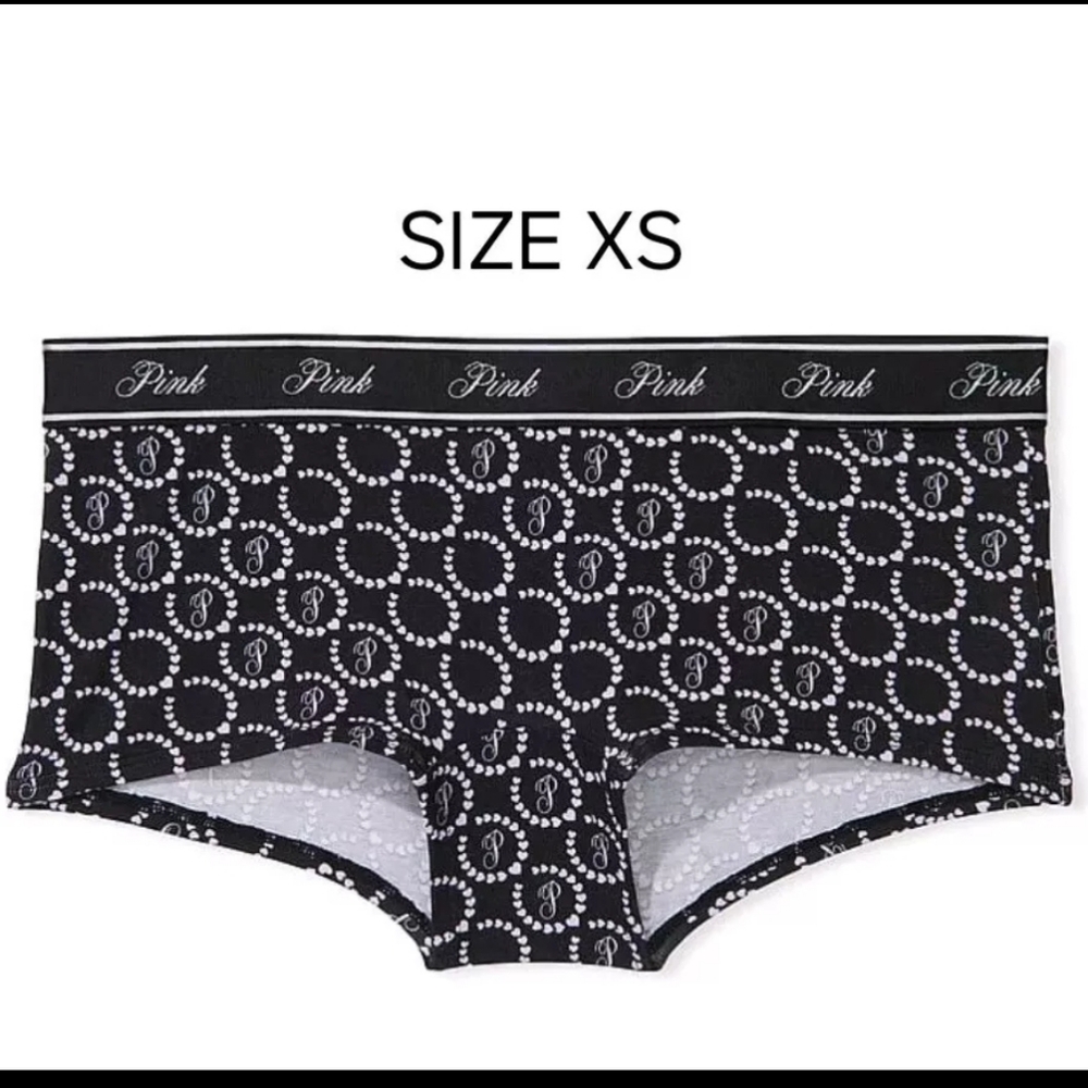 NWT Victoria's Secret PINK Shortie Boyshort Panties Size XS Black Logo Print